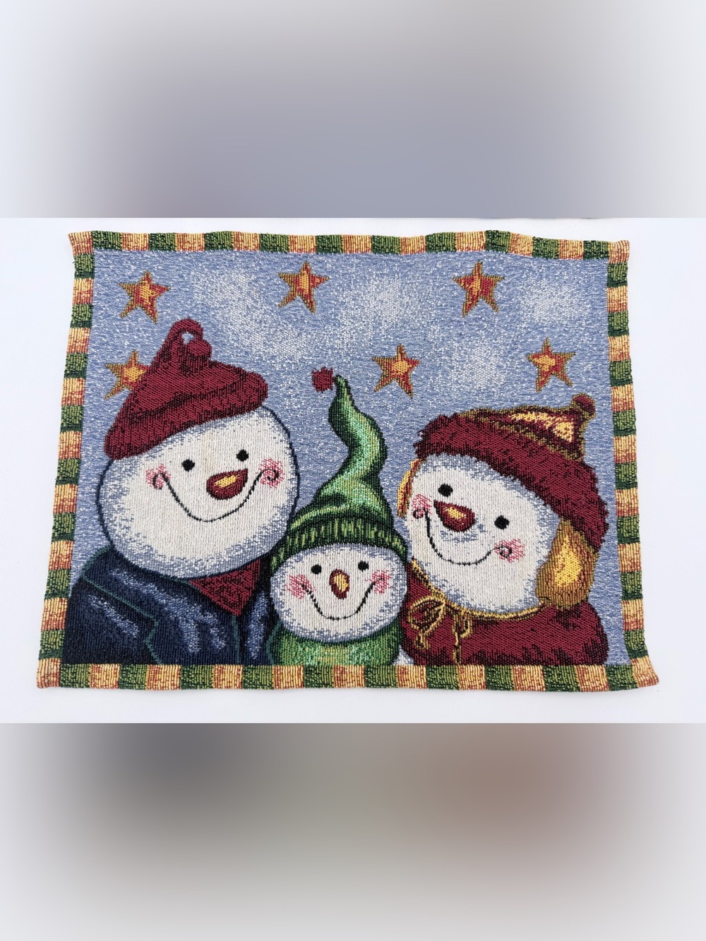 Vintage Tapestry Decorative Placemats Holiday Christmas Snowman 12x16 Set Of 2